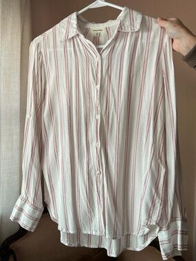 Max studio Striped Button-Down Shirt in White and Red